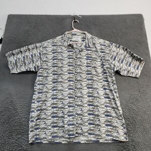 Columbia Shirt Mens 2XL Blue Fish Print Short Sleeve Button Front Casual Fishing